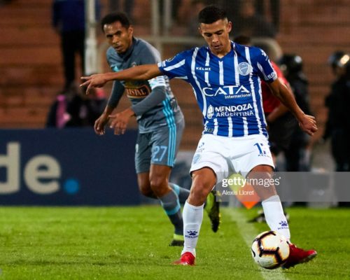 MENDOZA, ARGENTINA - APRIL 23: Valentín Burgoa of of Godoy Cruz controls the ball during a group C match between Godoy Cruz and Club Sporting Cristal as part of Copa CONMEBOL Libertadores 2018 at Estadio Malvinas Argentinas on April 23, 2019 in Mendoza, Argentina. (Photo by Alexis Lloret/Getty Images)